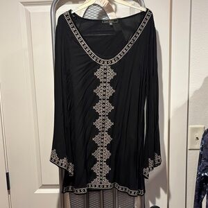 Love Stitch Black Blouse with White Embroidery